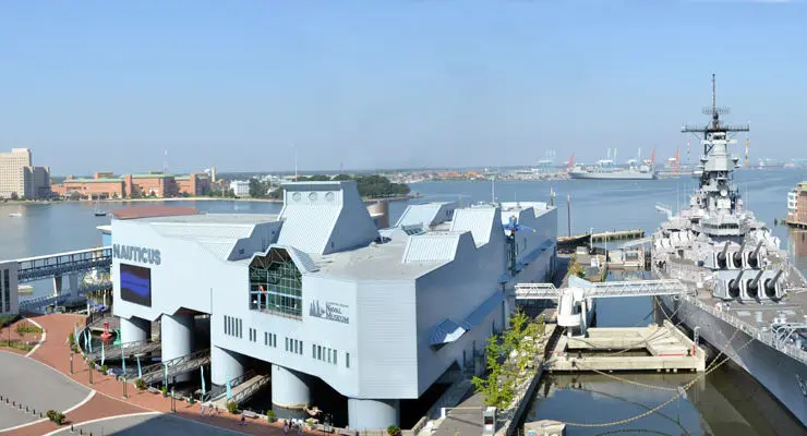 Nauticus Museum and the Battleship Wisconsin in downtown Norfolk